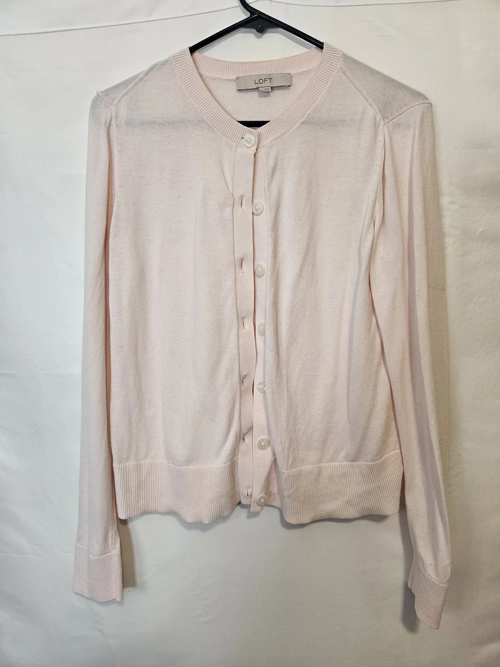 LOFT Light Pink Button-Up Crewneck Cardigan